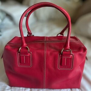 TOD'S Cube Zip Top Handbag Tote Bag in Red Soft Leather Authentic  Italy